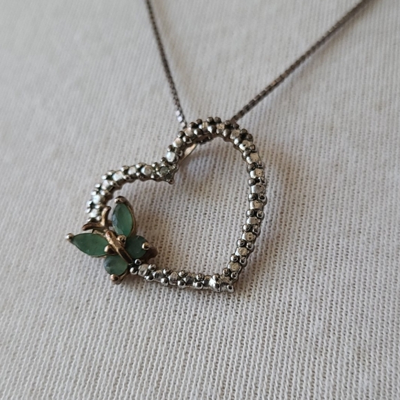 Sterling Silver Heart and Butterfly Necklace - Picture 1 of 6